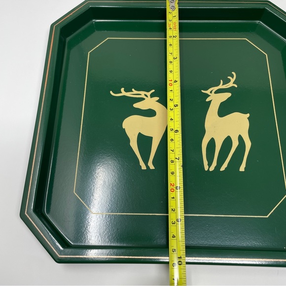 Vintage Serving Trays and Coasters Set Enesco Hunter Green Deer Made in Japan - Picture 13 of 16